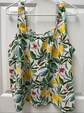 Ava & Viv White Tank Top with Yellow Lemon Print Linen Blend